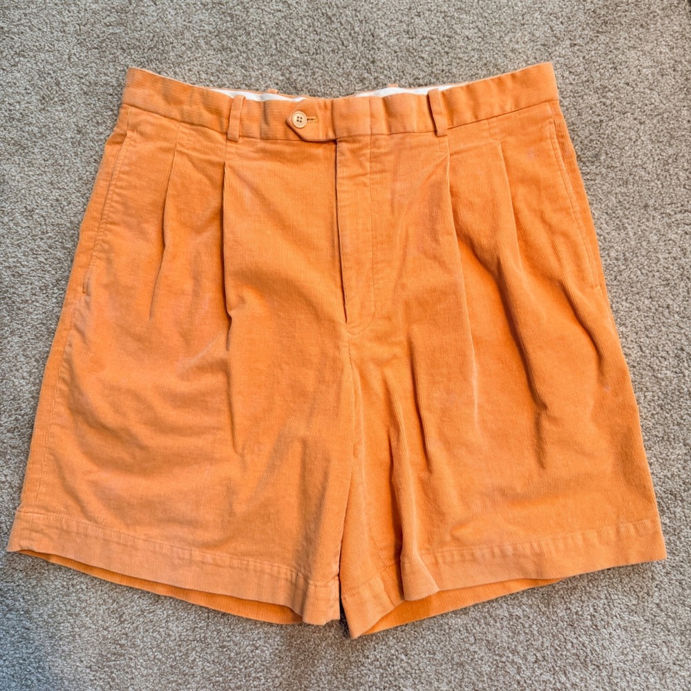 Johnnie Walker Corduroy Shorts Mens 36 Orange Pleated Preppy Retro‎ Casual